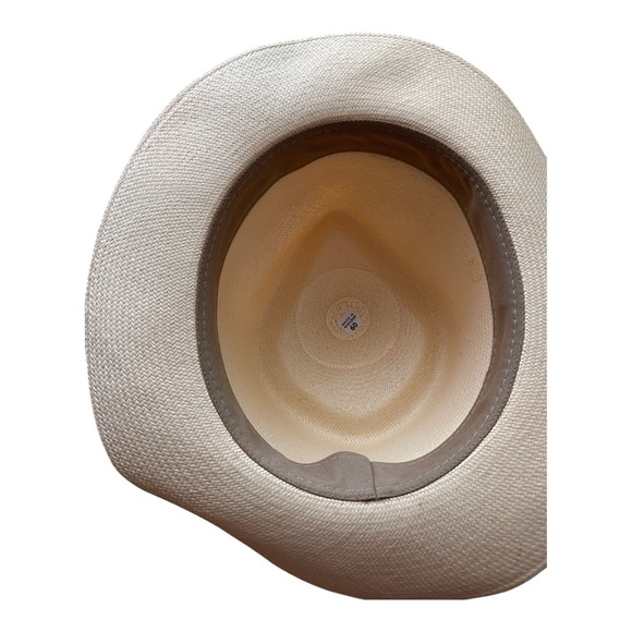 Handcrafted Straw Panama Style Hat with Green and Red Grosgrain Ribbon - Picture 5 of 7